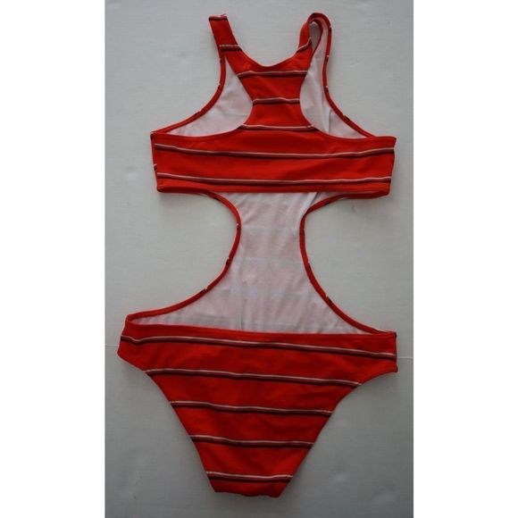 Out From Under x Urban Outfitters Sz M Red Striped Cut Out 1-Pc Swim Suit $68 - Picture 2 of 4